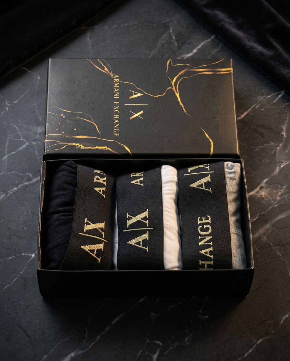 Armani Exchange Gold-Accent Boxer Briefs – 3-Pack Edition